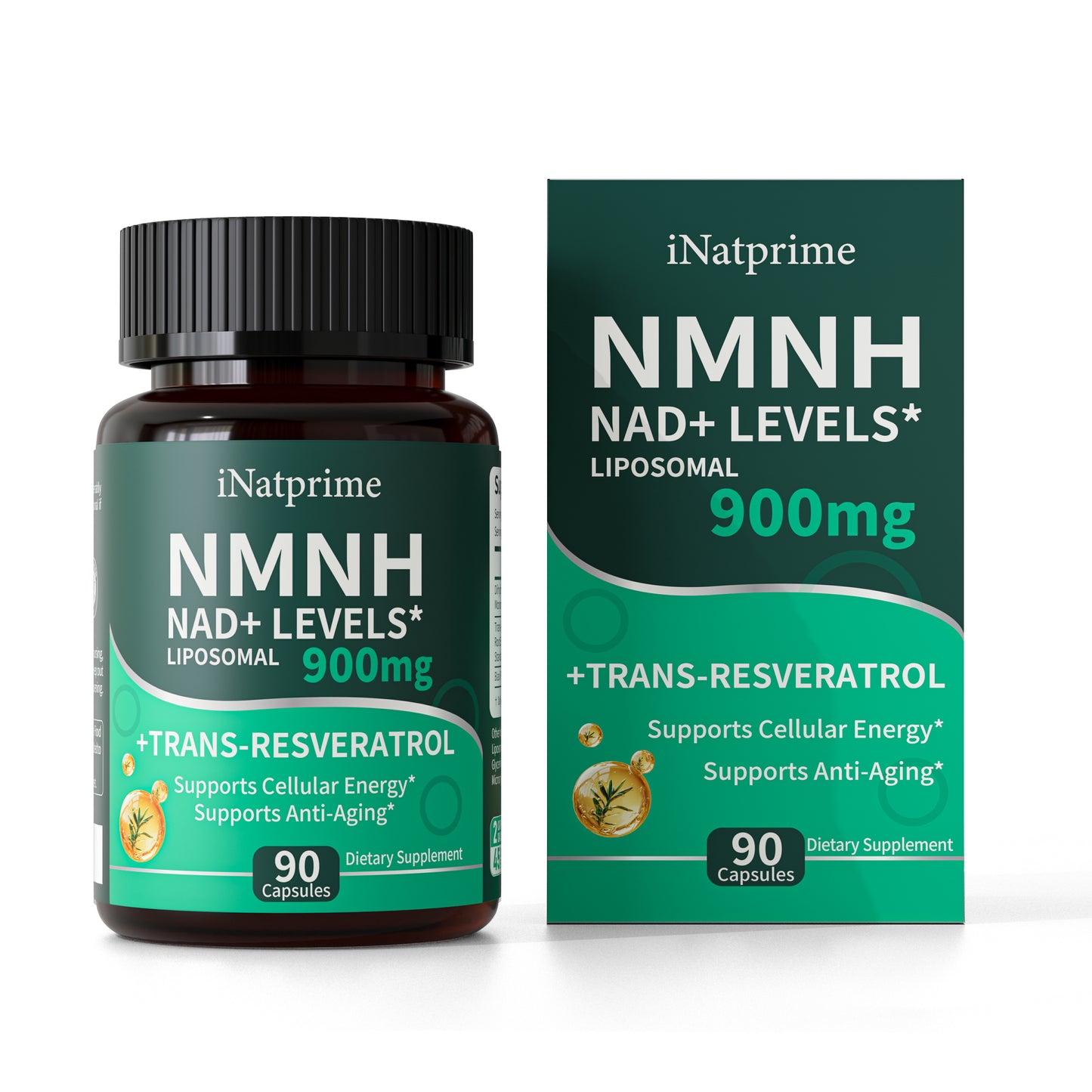 iNatprime NMNH Supplement – Liposomal NAD+ Resveratrol – Dihydronicotinamide Mononucleotide for Cellular Health, Anti Aging, Energy, Daily Vitality - 900mg 90 Capsules