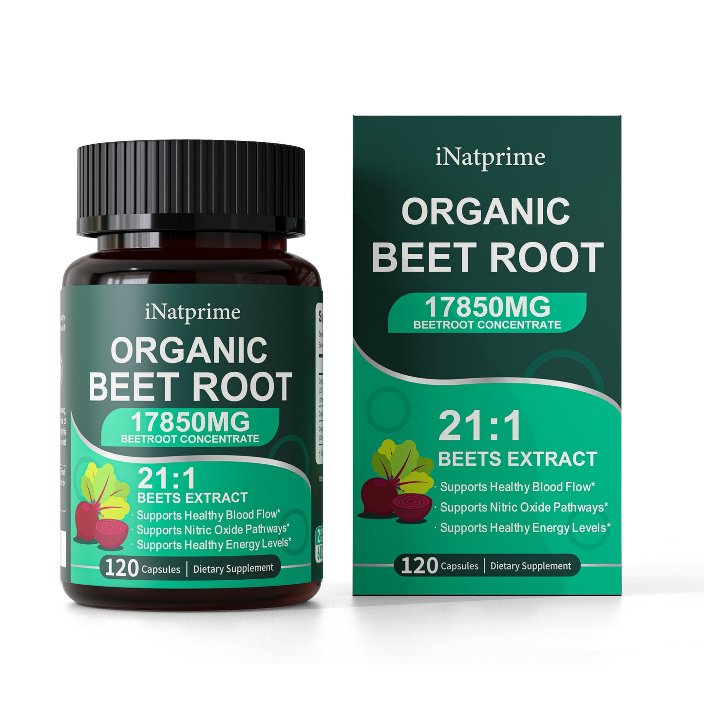 iNatprime Organic Beet Root Capsules - Beetroot Extract 17850mg 21:1 Concentrate Beets Supplements for Nitric Oxide, Healthy Blood Pressure, Blood Flow Circulation, Energy Gluten-Free 120 Powder Caps