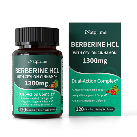 iNatprime Berberine Supplements with Ceylon Cinnamon, Organic Phytosome Complex & Chromium - Pure Berberine Hcl Powder Capsules Supports Gut, Heart, Blood Sugar & Cholesterol Health Gluten-Free 60 Caps