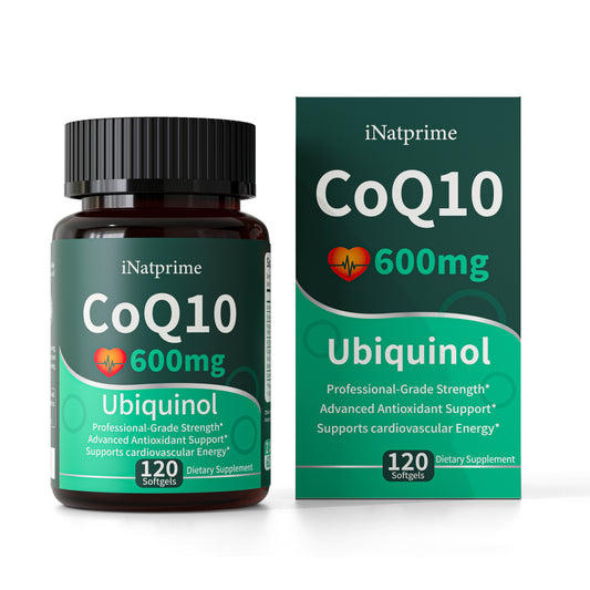 iNatprime Ubiquinol CoQ10 600 mg Softgels - Coenzyme Q10 Supplements with Pqq Vitamins Black Pepper, Maximum Absorption Co q 10 for Antioxidants, Vascular, Heart Health, Cellular Energy C0q10 120 Count